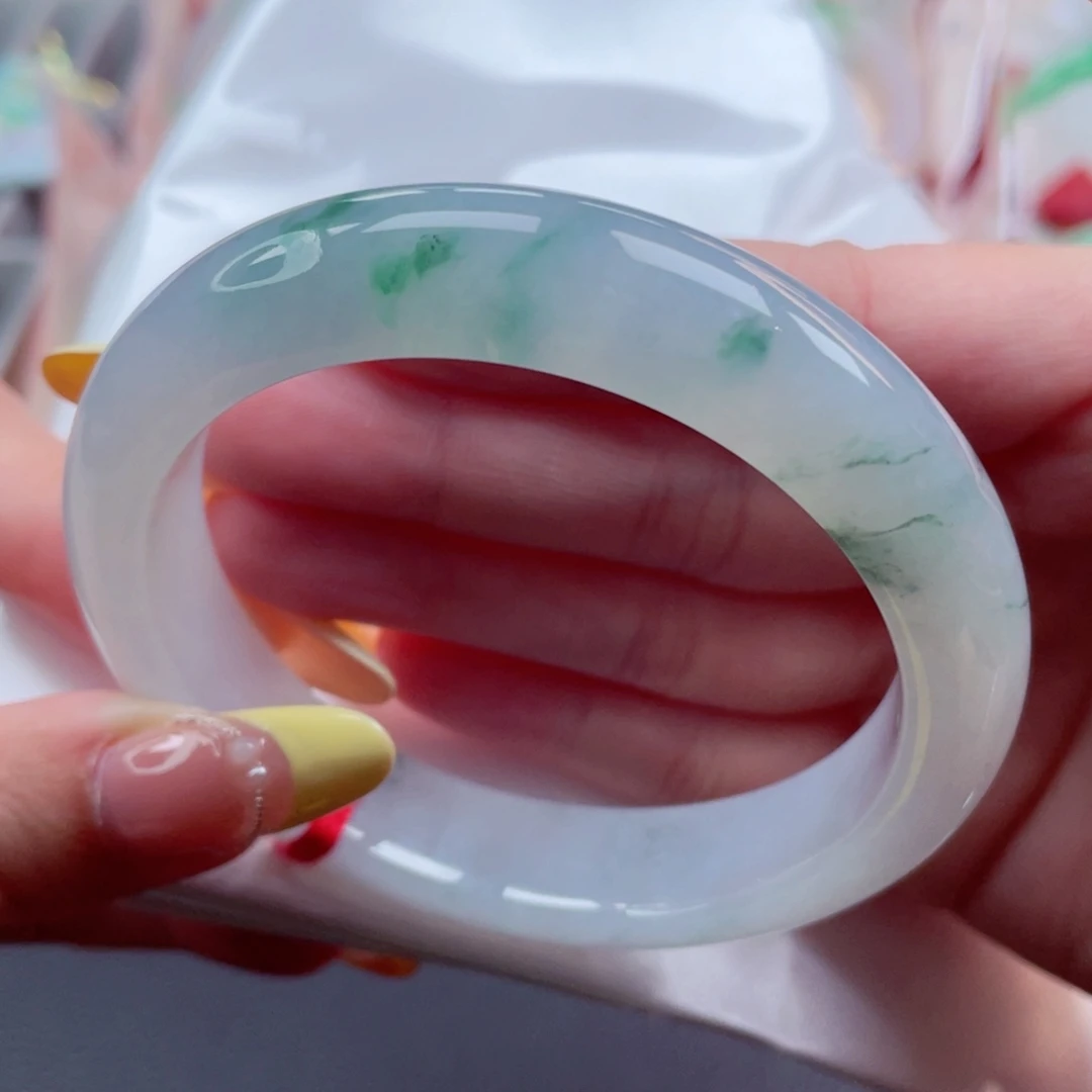 未镶嵌手镯翡翠59.3牛奶底飘花镯 娇润干净 5号