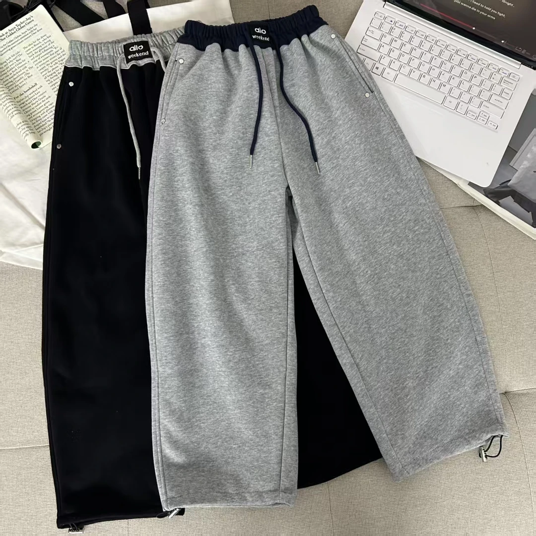 加绒儿童韩版休闲弯刀裤休闲纯色宽松男女童中大童长裤