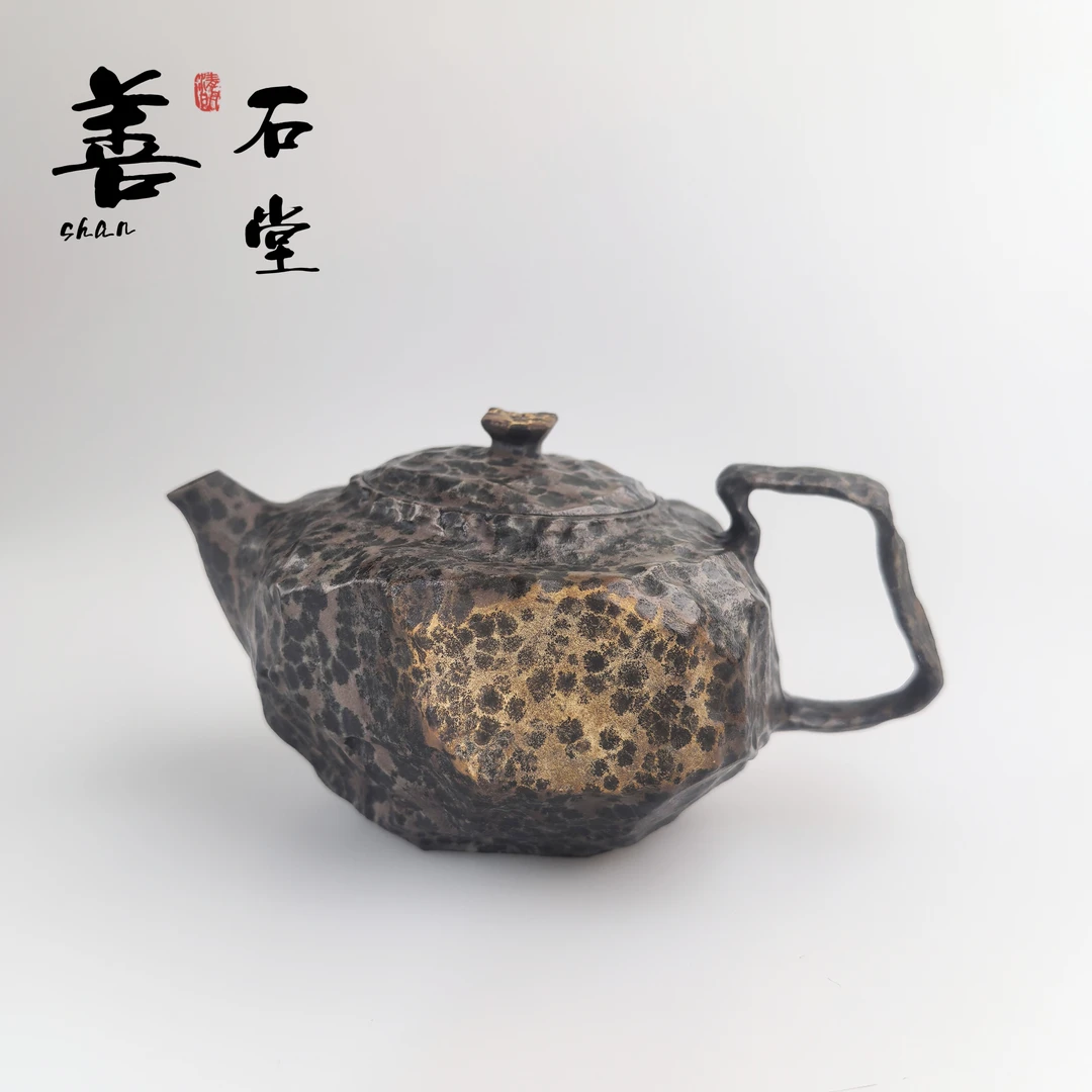【方韵】天然冰碛岩手工石头茶壶黄豹纹原面皮随型壶石皮石茶壶泡茶