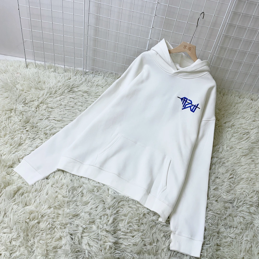 冬季加绒白色休闲连帽刺绣大板百搭卫衣 W005