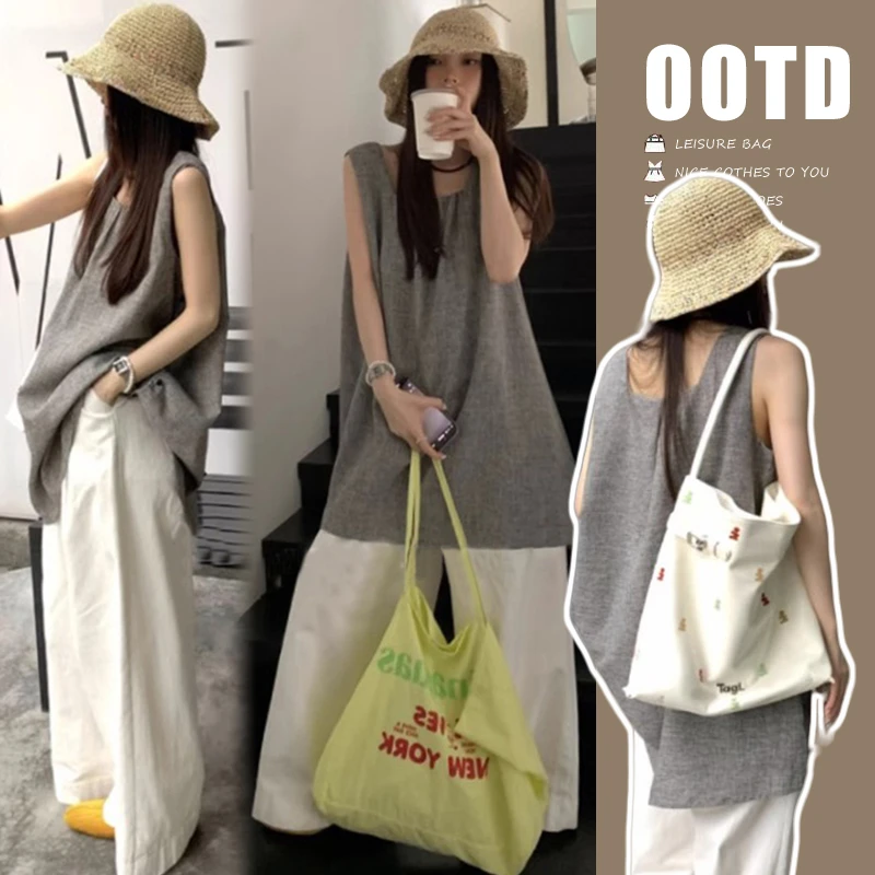 孕妇装夏装2025年新款韩系灰色无袖背心裙上衣白色阔腿裤夏季外穿