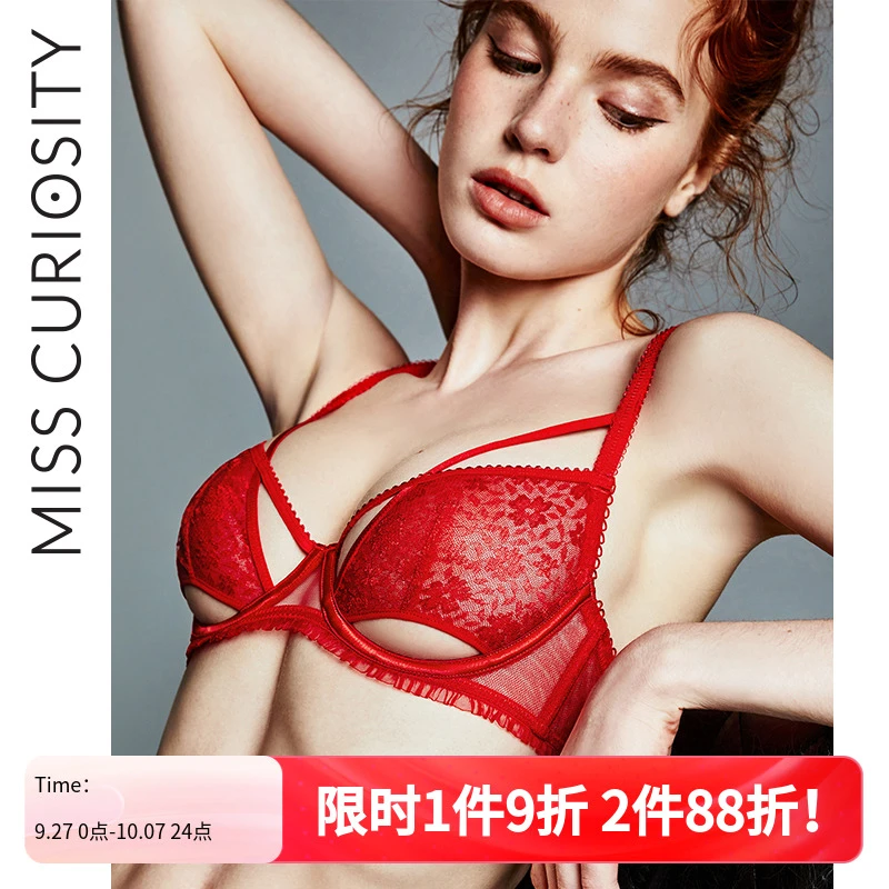 好奇蜜斯【沙龙蕾丝】薄蕾丝诱惑防下垂大胸显小文胸罩内衣女性感美