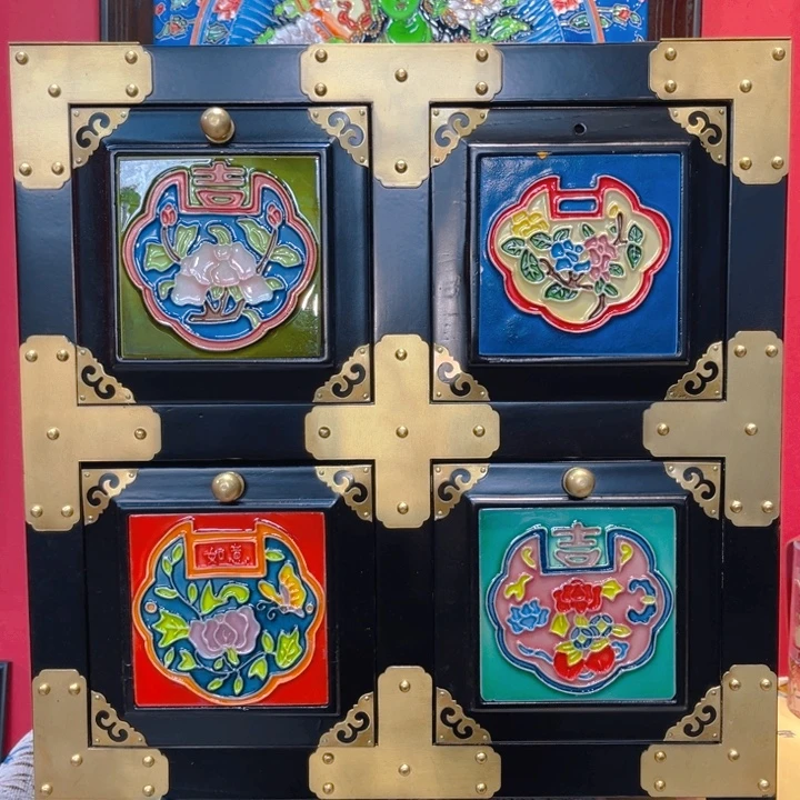 木瓷板画艺术作品吉祥如意大四斗柜