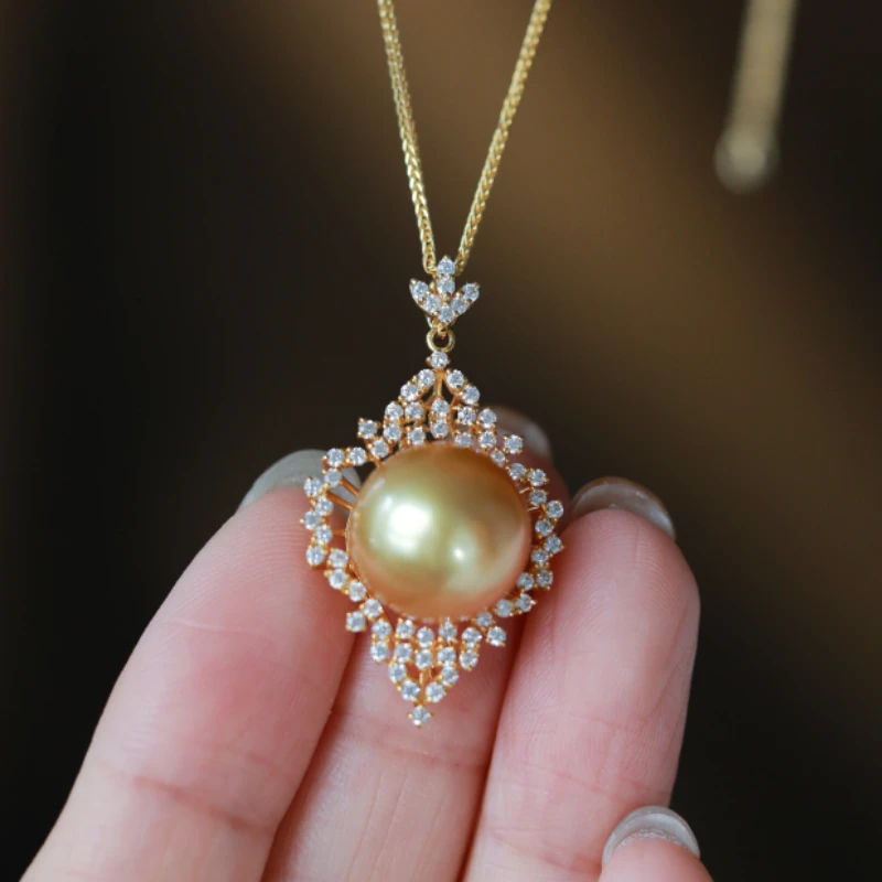 18K金镶嵌南洋海水金珠吊坠13-14MM奢华气质经典时尚*多样性发一