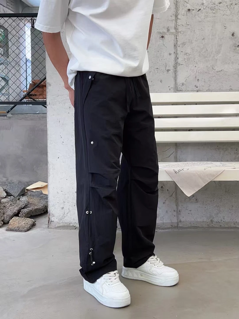 美式铆钉休闲裤子男春季高街vibe直筒工装裤褶皱设计感垂感运动裤
