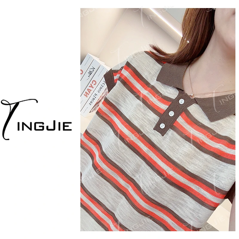 高配亚麻B2834夏季短袖针织上衣