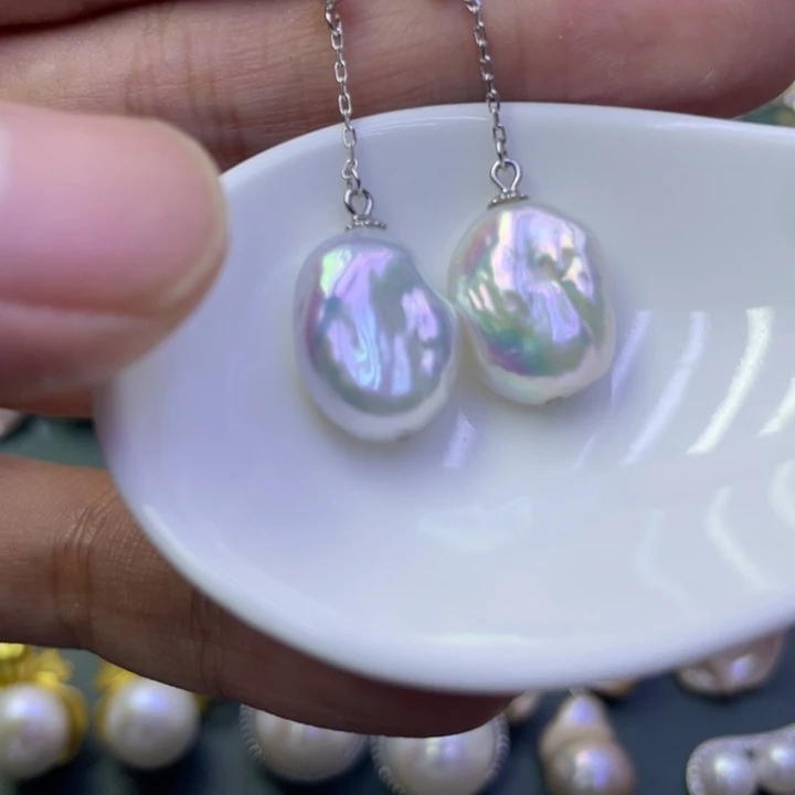 淡水珍珠耳饰银S925镶嵌丢*莓