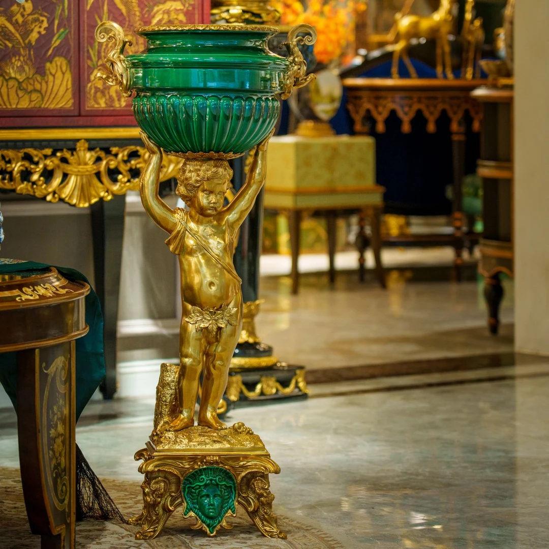 castilian/卡斯特兰欧美法式铜配瓷别墅酒店祖母绿落地小天使摆件