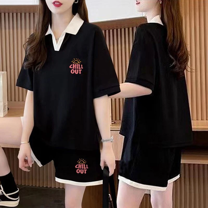 网红洋气百搭纯棉夏季套装女2025新款宽松休闲短袖T恤+短裤两件套