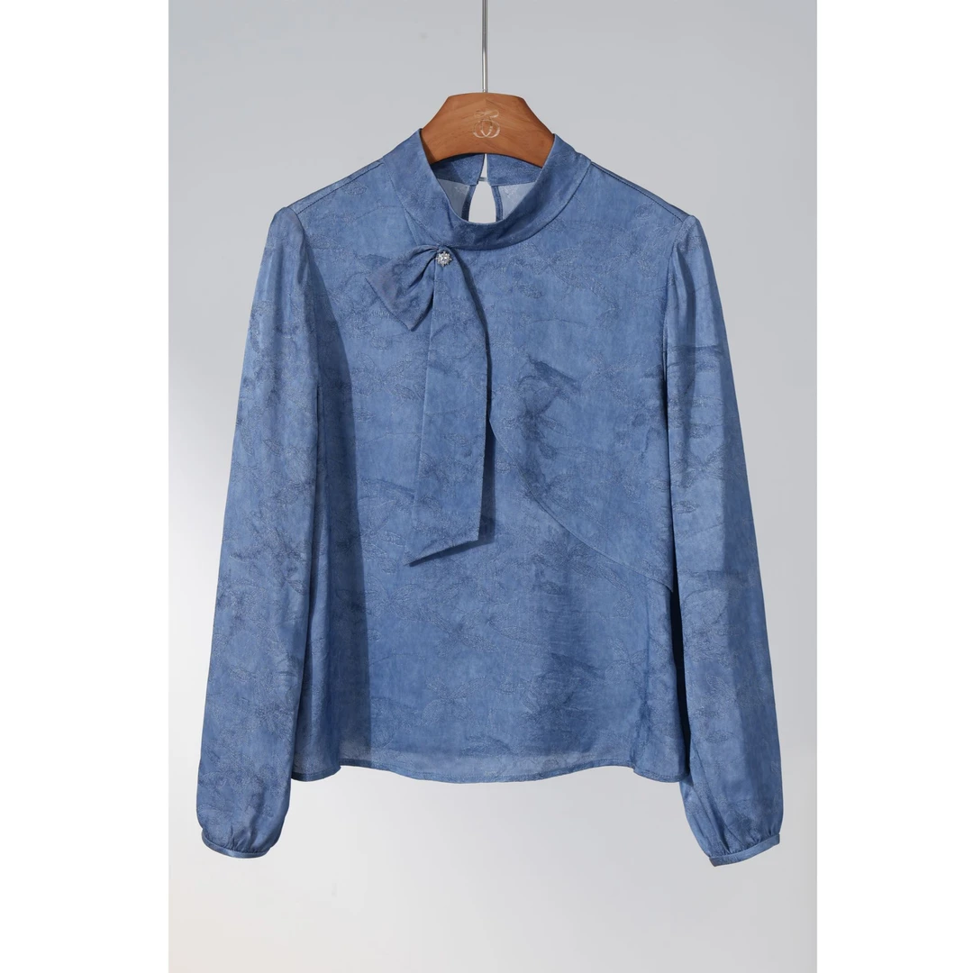 西子/【月涌星河】新中式晕染圆领镶钻飘带设计感上衣衬衫/SYBH987