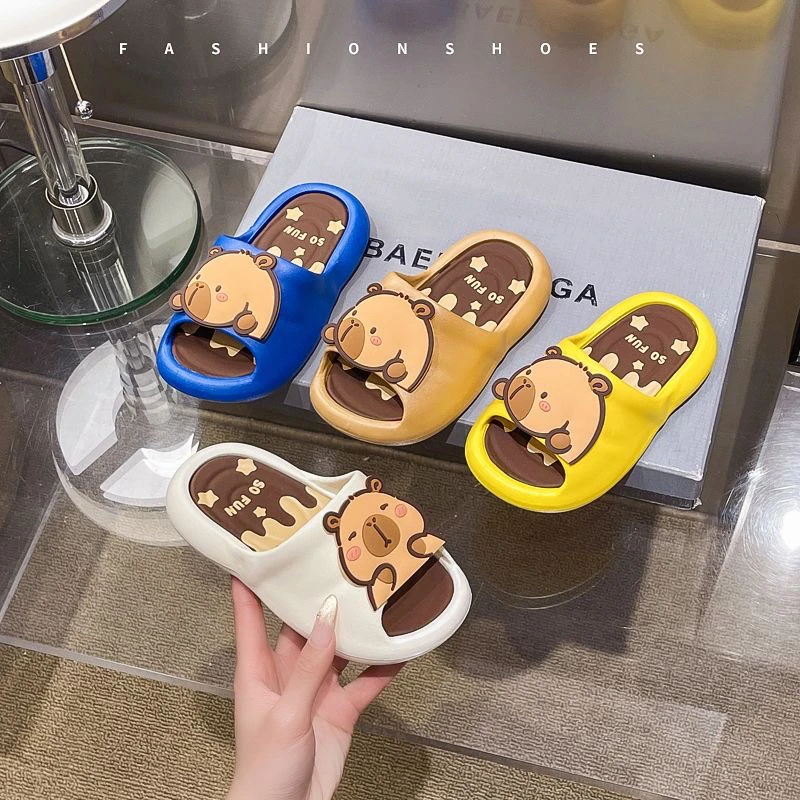 夏季儿童拖鞋男女童卡通立体图案小童浴室宝宝居家软底防滑美拉德