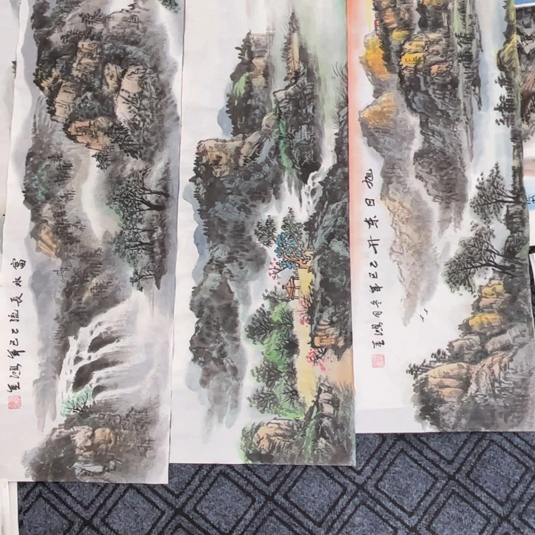 峰***哥国画四尺对开山水3张s