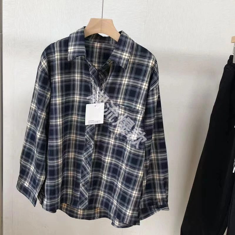 2024美式复古格子衬衫男女翻领长袖潮牌宽松百搭休闲开衫衬衣外套