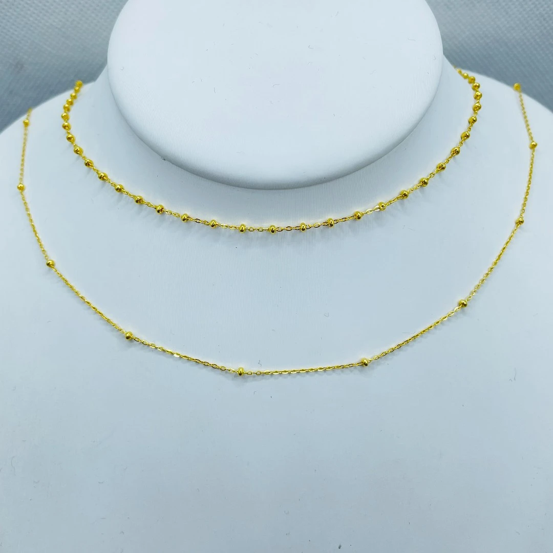 足金999项链闪O间珠链珠珠隔珠素链5G工艺黄金【825】