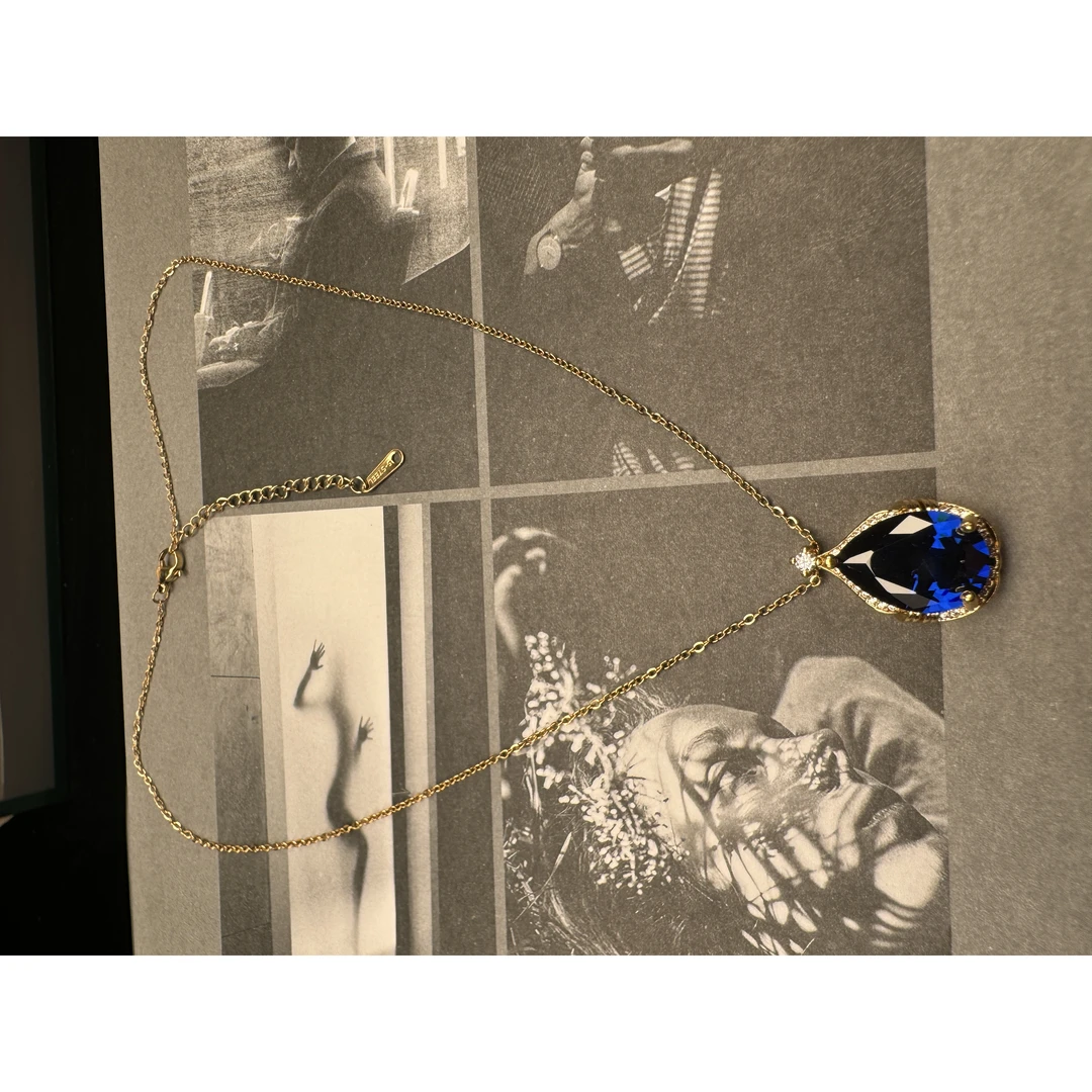 铜合金项链 铜合金合成立方氧化锆蓝色水滴项链xl2072