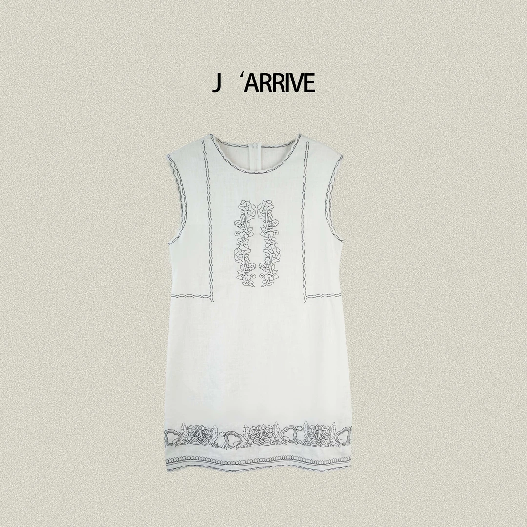 文君Jeslyn·素雪·圆领吊带常规气质长裙夏季百搭蕾丝连衣裙WJ0029