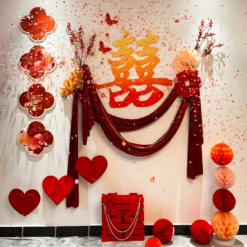 婚房布置套装客厅拉花装饰结婚男方女方新房卧室背景墙面婚礼装扮