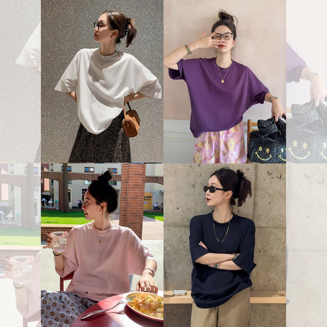 莉贝琳sisy 自由人T恤6分袖全棉百搭宽松上衣T恤女S25206TS12