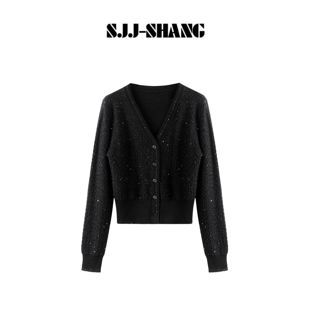 SJJ-SHANG【夜繁星】特种机羊毛纱线混纺细亮片上衣开衫q135406p