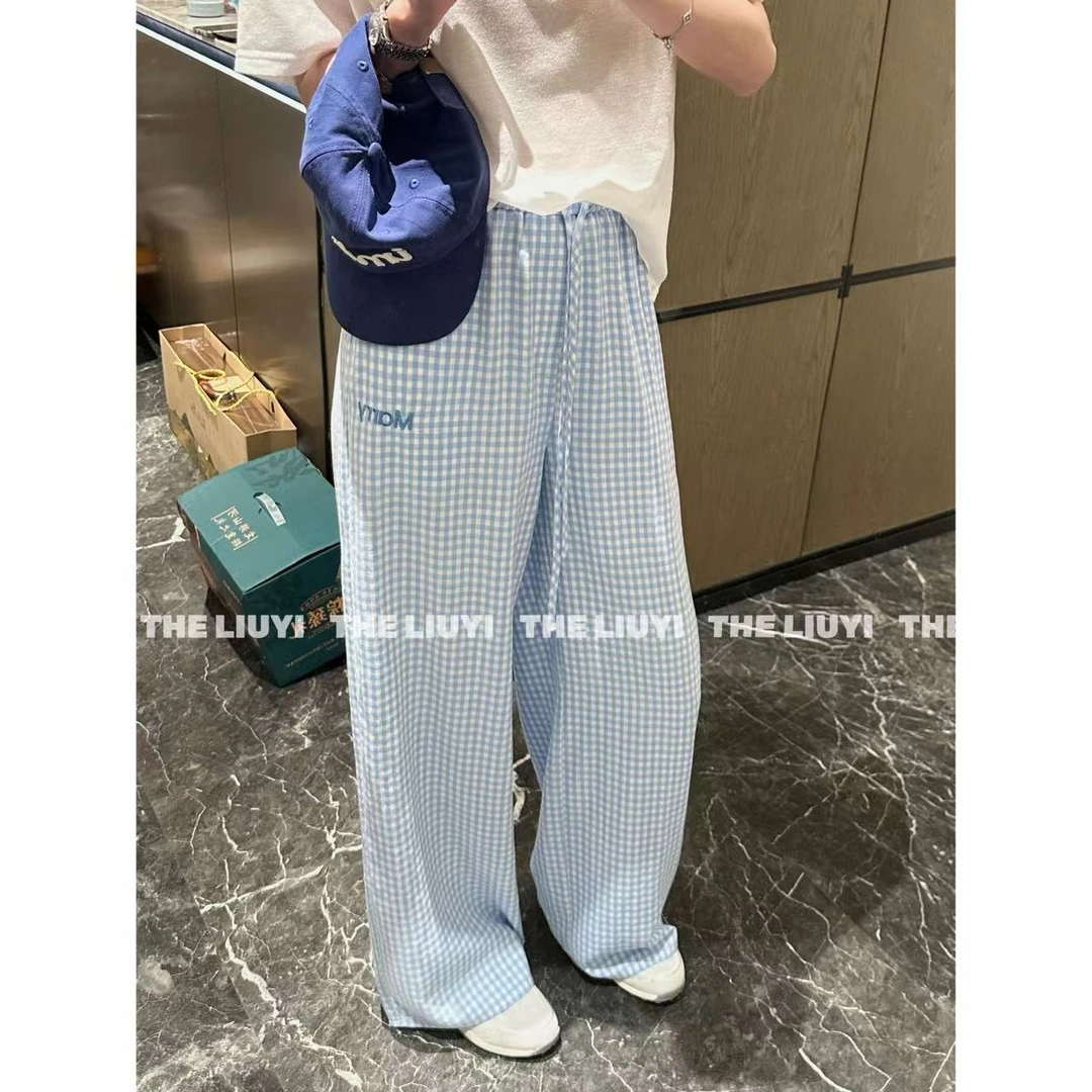 【LIUYI】夏季韩系慵懒格子直筒裤55303