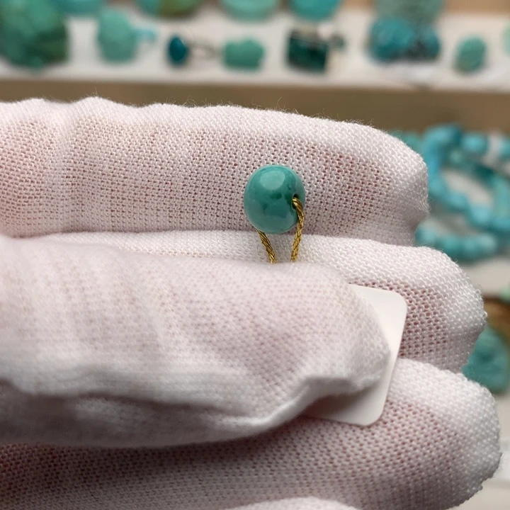 绿松石未镶嵌珠宝奇石秦古雨点松鼓珠7.5*5.3mm