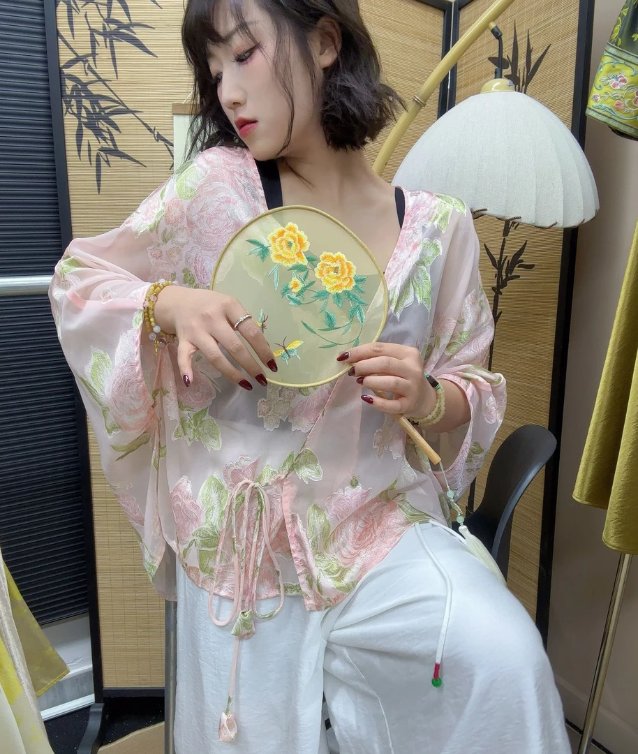 【顺纡】新中式新款宽松禅意上衣复古提花新中式圆领