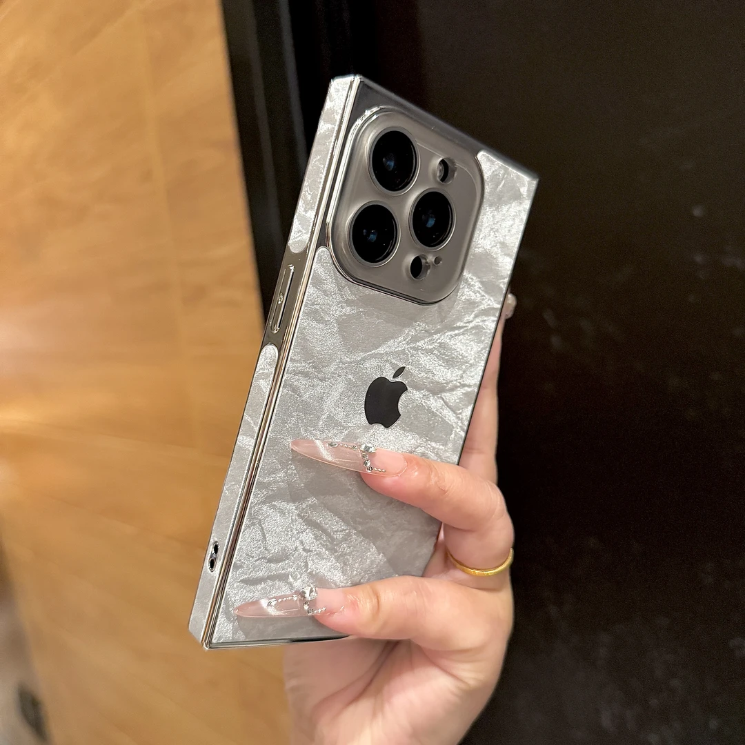 高级感方形电镀绒布雪山纹适用苹果16promax手机壳15轻奢14时尚13