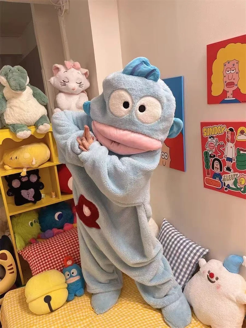 【学生党】情侣款汉顿丑鱼搞怪连体睡衣男女冬季家居服外加长款