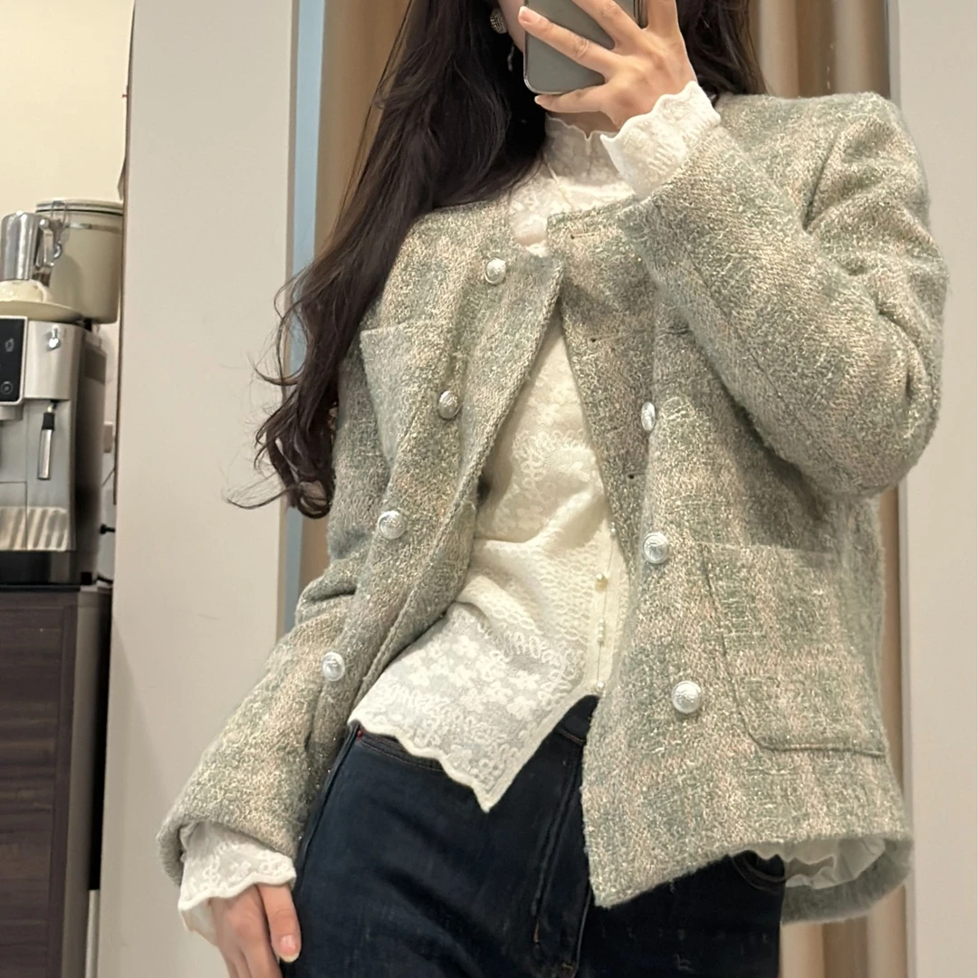 抹茶绿~修身显瘦亮片小香风外套