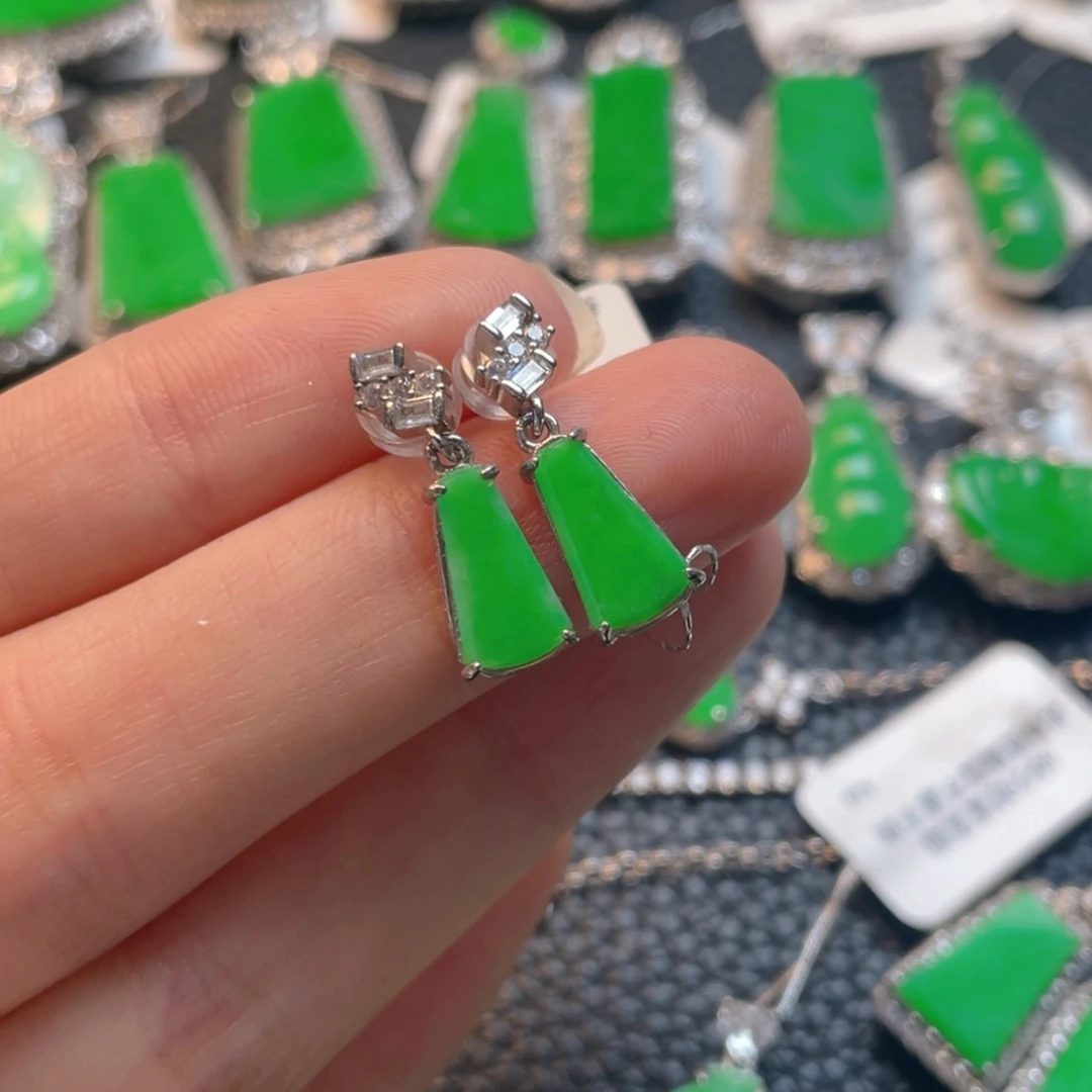 翡翠银S925镶嵌吊坠(不含链)耳坠
