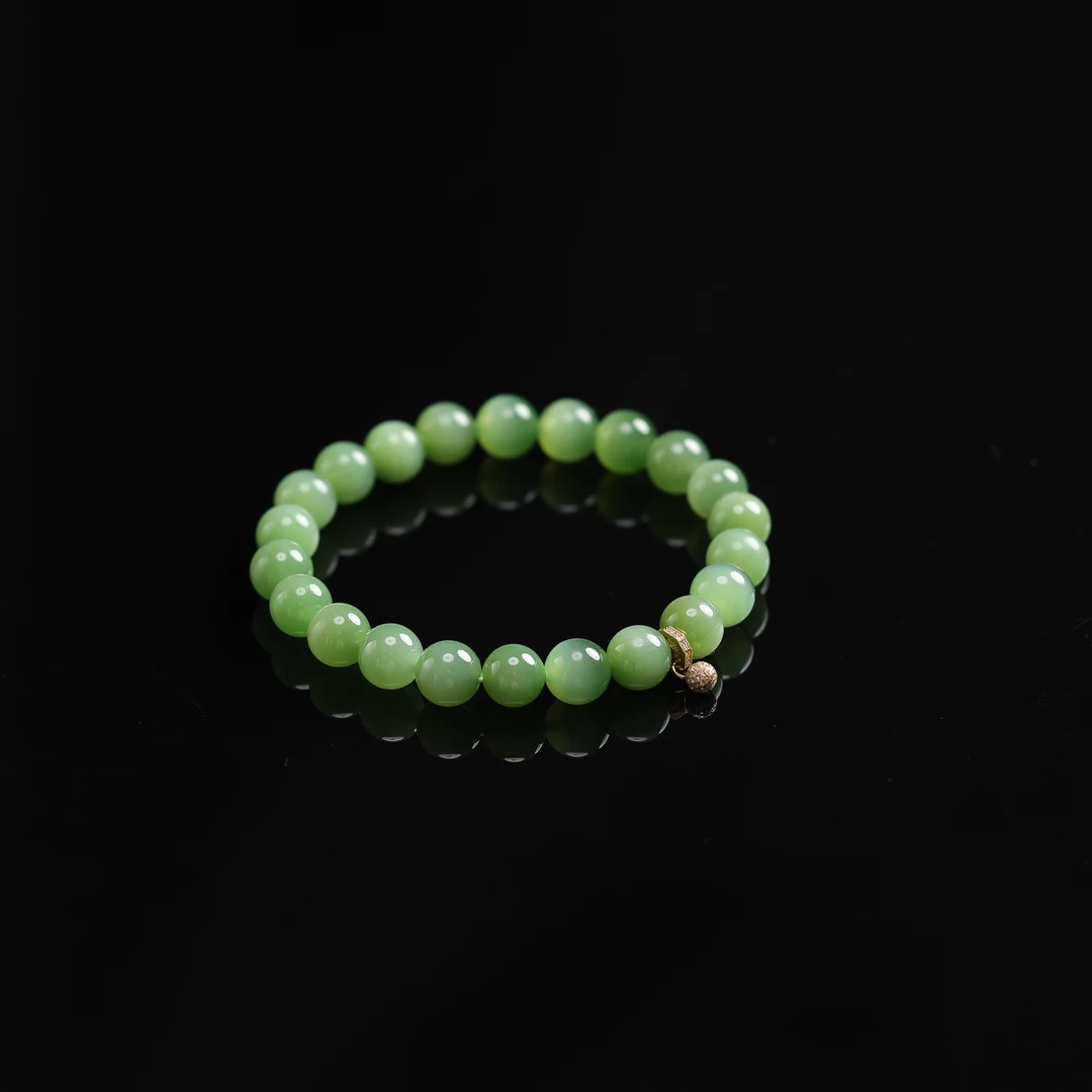 本真 | 烟客 | 严选精品和田玉高色粉绿7mm+手串