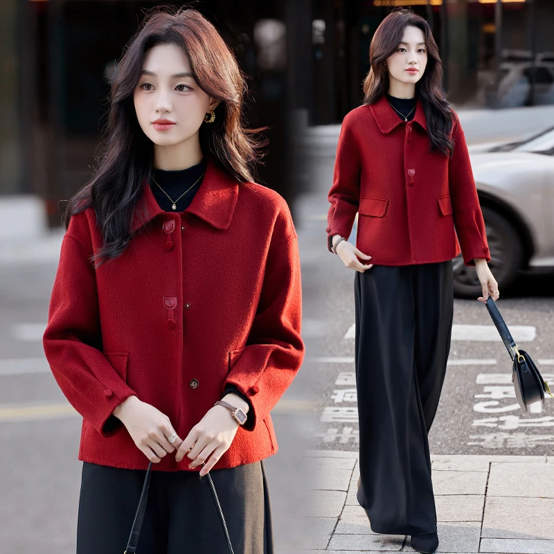 小香风防风休闲风轻职风毛呢外套2025秋冬新款女宽松毛呢洋气秋冬