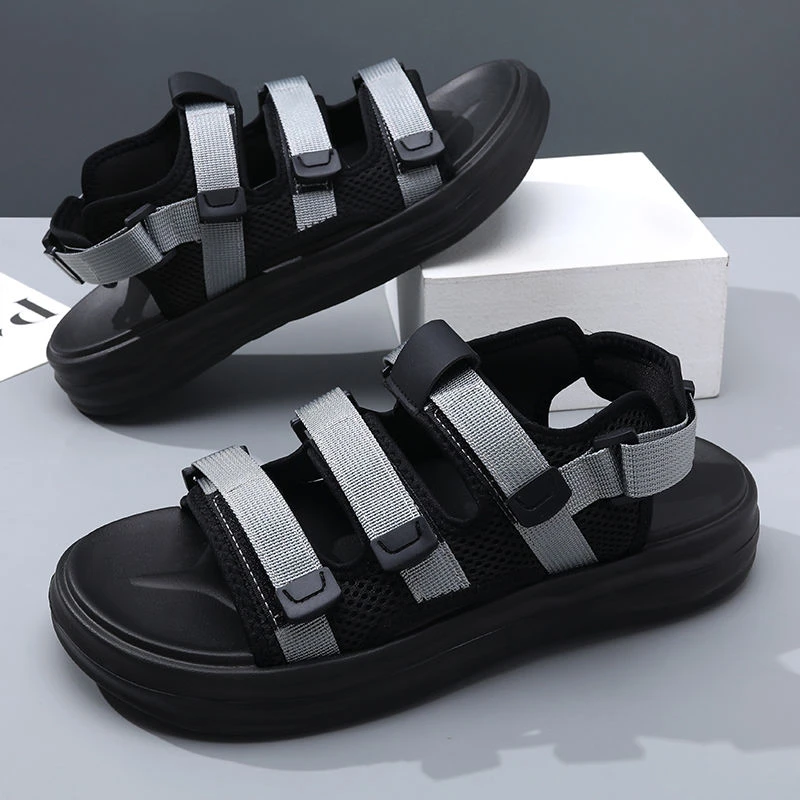 凉鞋男士外穿2025新款夏季透气休闲防滑厚底轻便时尚一字带凉鞋