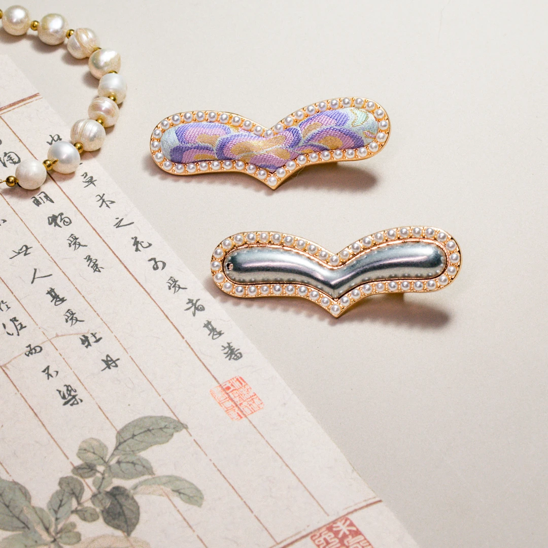 宋锦珍珠心形边夹发夹底托底托