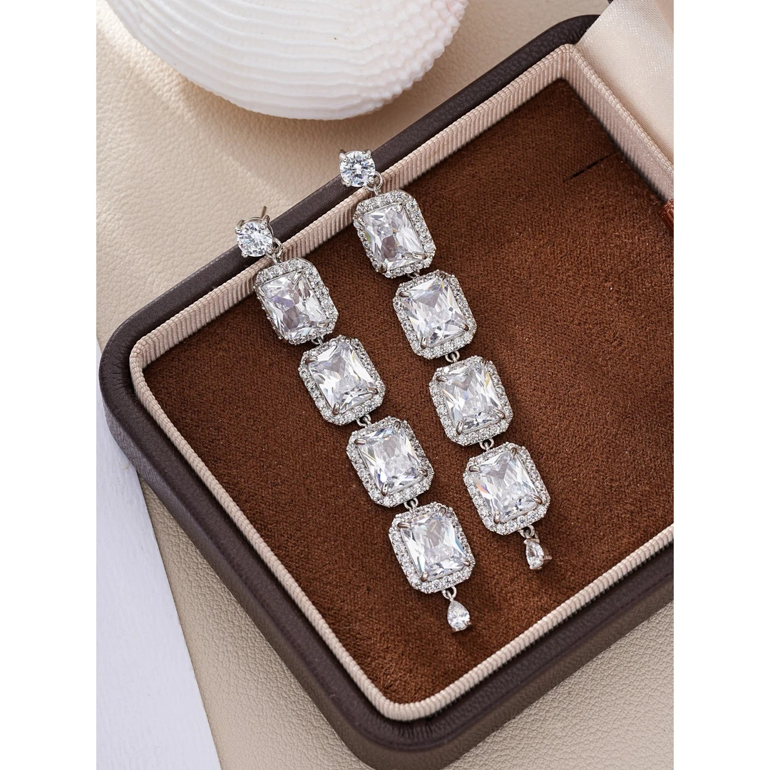 合金合成锆石耳饰 4795高级轻奢时尚优雅长款流苏耳环