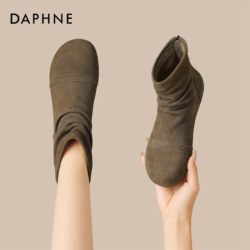 达芙妮复古短靴女2025新款秋冬季瘦瘦靴勃肯牛仔靴百搭绒面堆堆靴