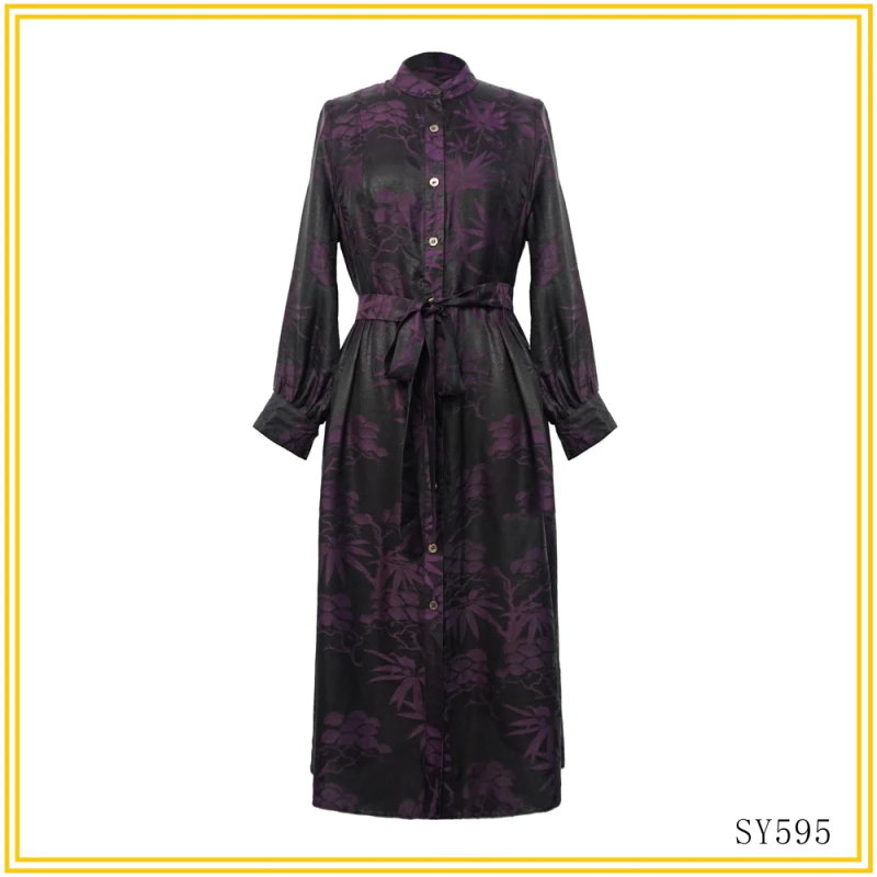 LN  2025秋季新款竹叶松树图双面穿紫色风衣SY595