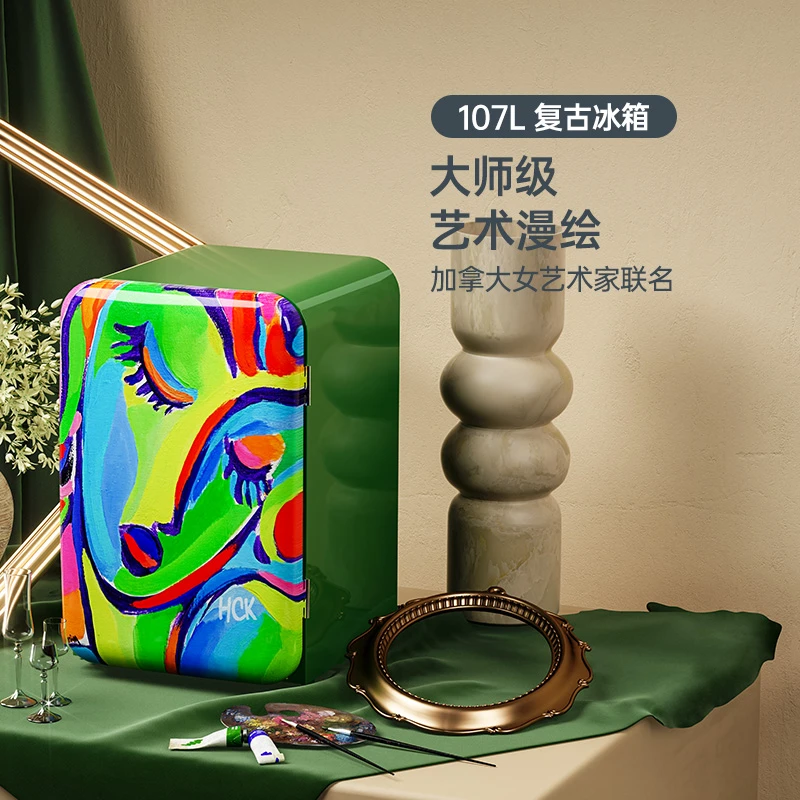 HCK哈士奇复古冰箱少女画像艺术设计双温客厅小型创意网红高颜值
