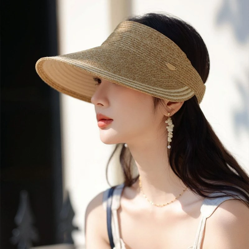 2025夏季新款帽子女空顶拉菲草帽户外旅游防晒遮阳帽显脸小太阳帽