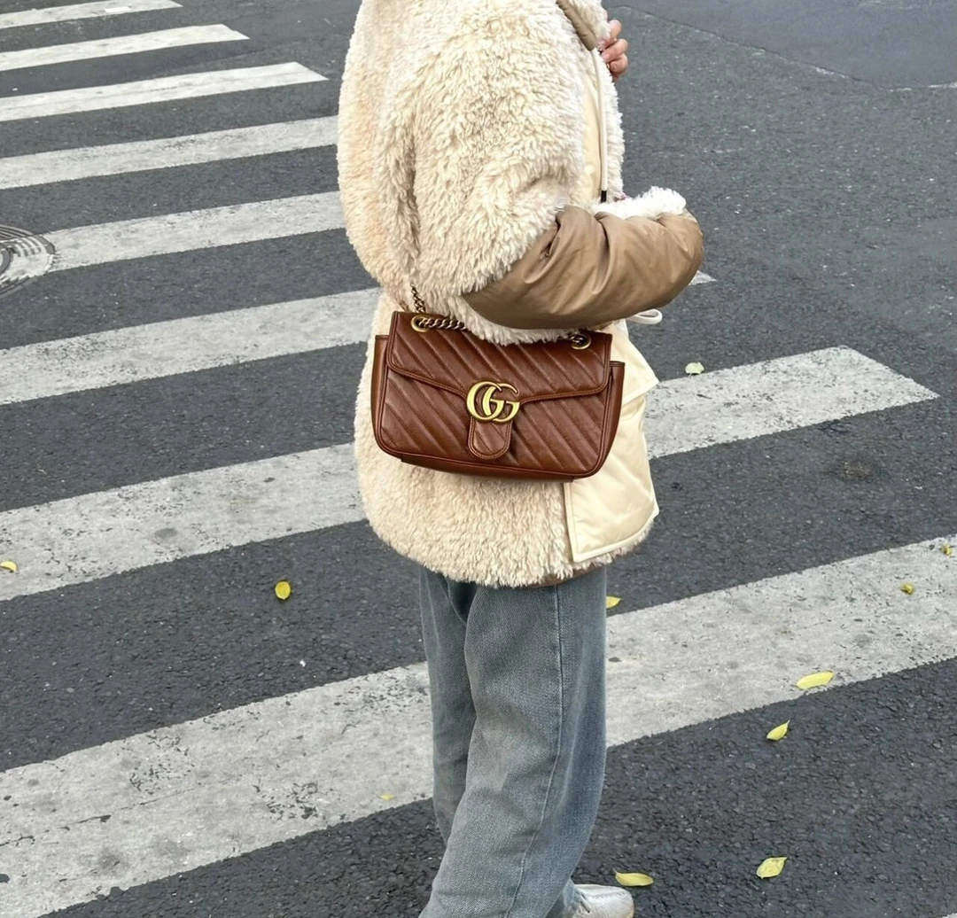 95新 GUCCI/古驰 gucci焦糖色26cm马蒙97新单肩包/11219001