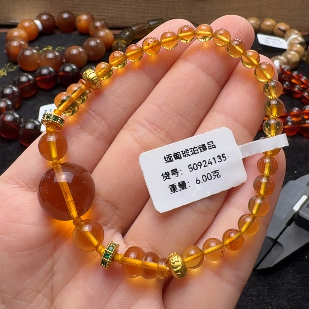 琥珀未镶嵌珠宝奇石14mm红茶单珠设计手串