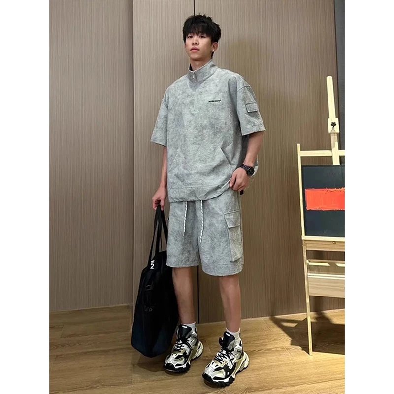 扎染短袖短裤运动套装男生酷帅穿搭夏季休闲两件套ootd穿搭一整套