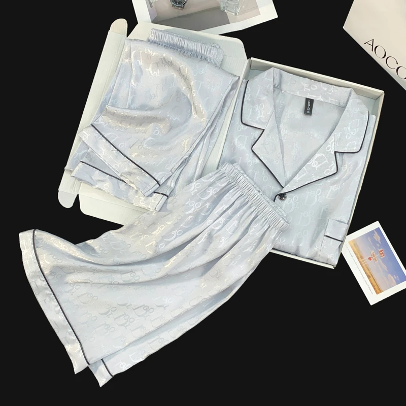 2025新款宽松短袖冰丝睡衣男士夏季高级感家居服可外穿薄款三件套