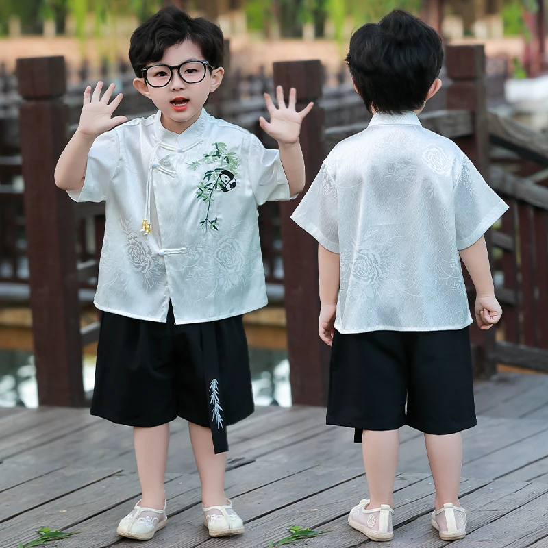 汉服男童夏季新中式中国风短袖套装儿童高端小众礼服宝宝古装唐装