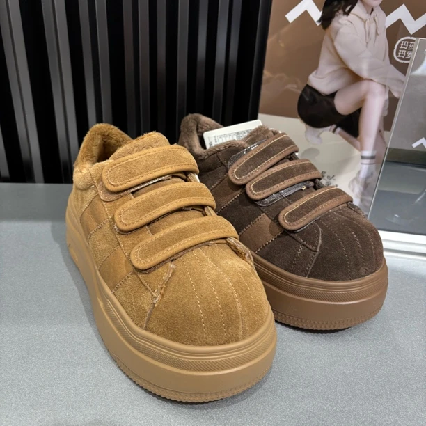 玛莎玛索16-128魔术贴防滑加绒增高布鞋鞋子休闲板鞋通用纯色