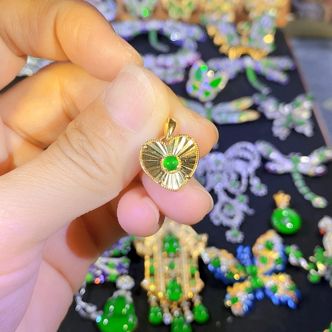 吊坠(不含链)银S925镶嵌翡翠