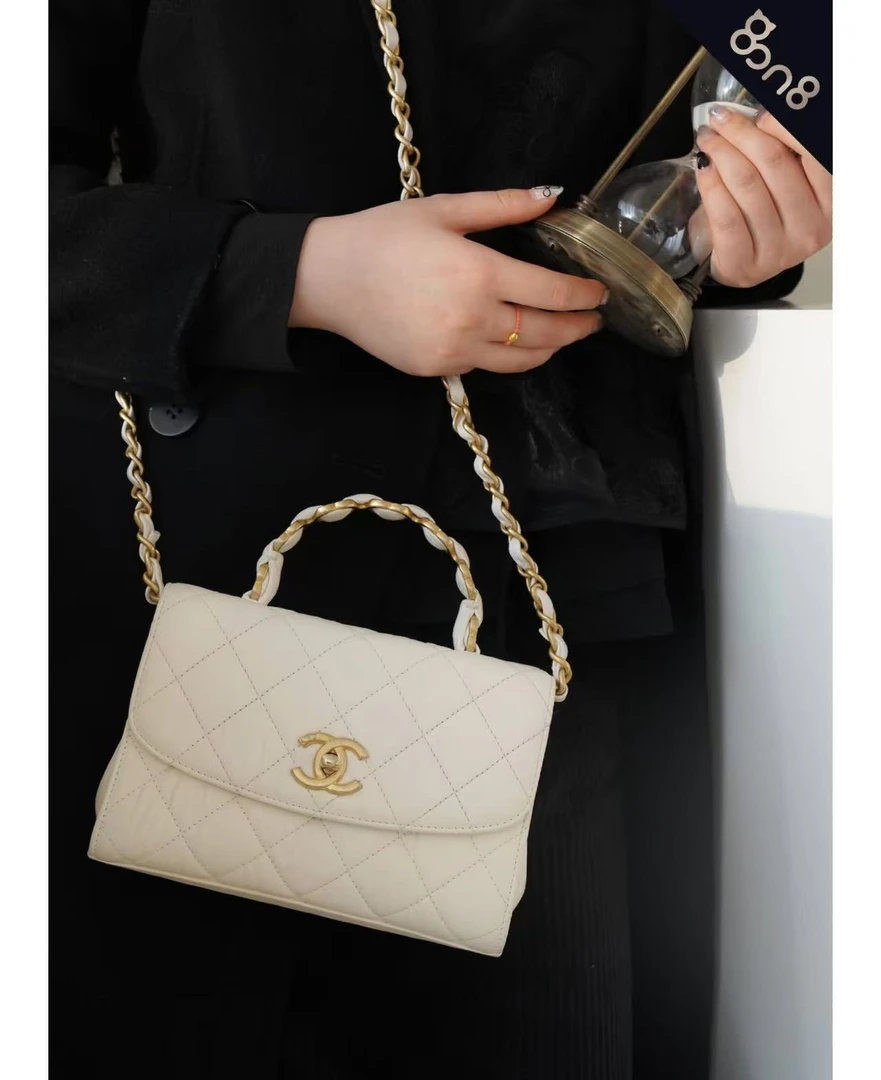 95新 Chanel/香奈儿 GGS香奈儿21S handle白金褶皱牛皮94723489
