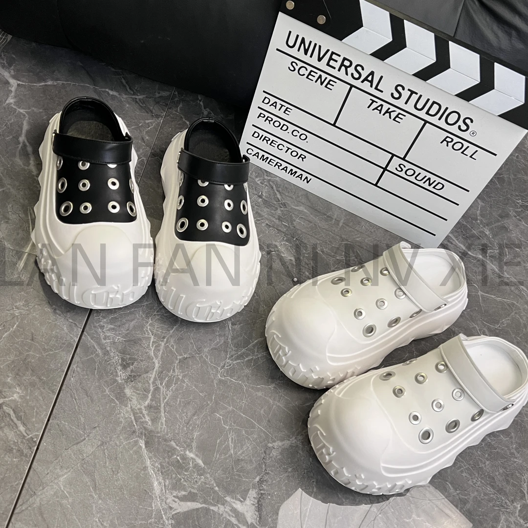 2025春夏新款防滑洞洞鞋包头半拖鞋贝壳头厚底外穿小白鞋女20-338