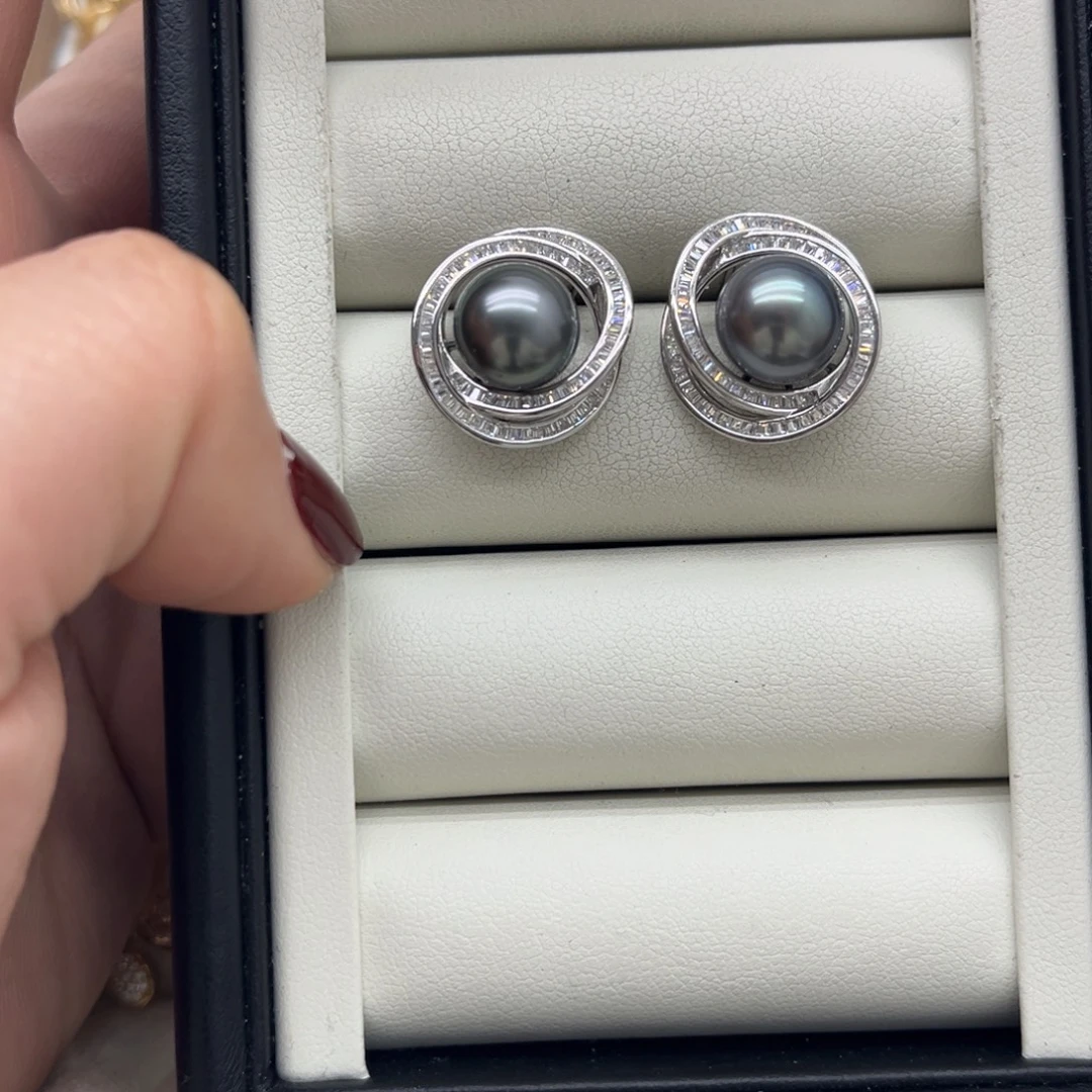 海水珍珠银S925镶嵌耳饰