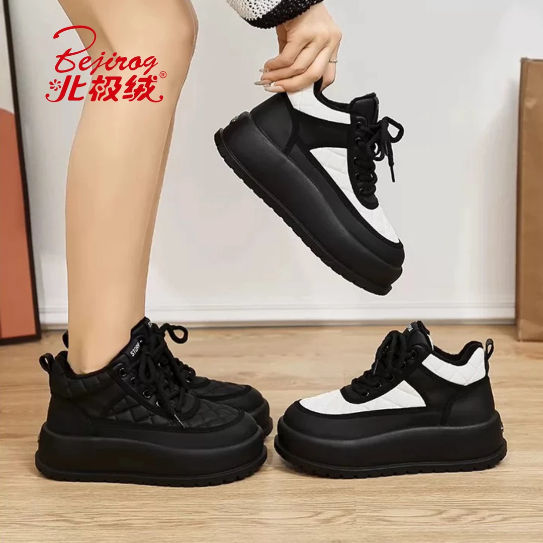 厚底高帮鞋女冬季加绒保暖2025新款增高休闲鞋百搭雪地棉鞋女板鞋